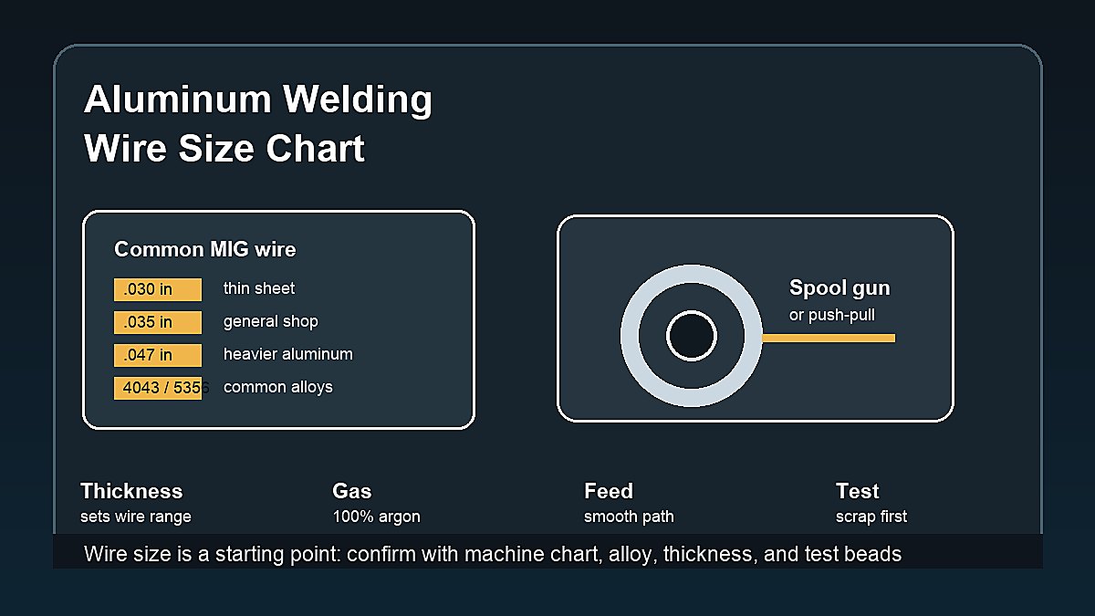 Aluminum welding wire size chart for MIG spool gun wire diameter 4043 5356 and argon setup