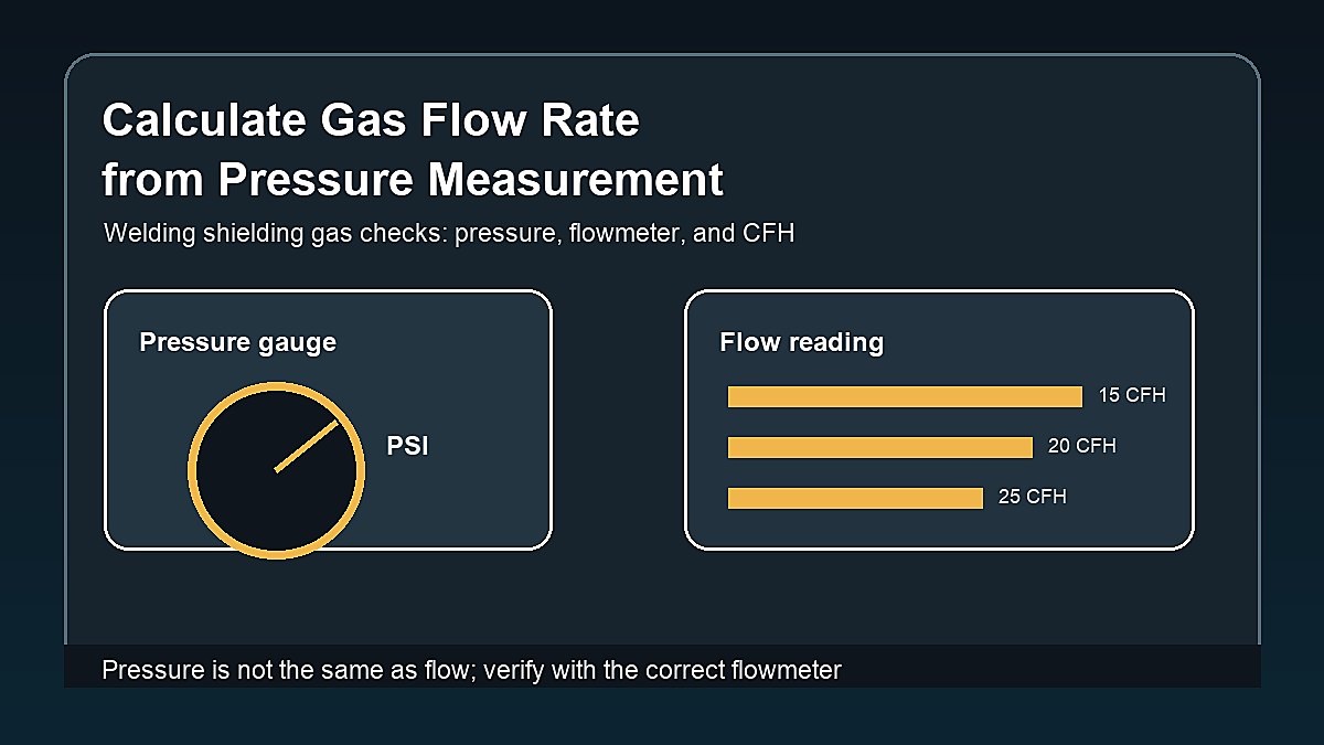 Calculate gas flow rate from pressure measurement for welding shielding gas PSI and CFH checks