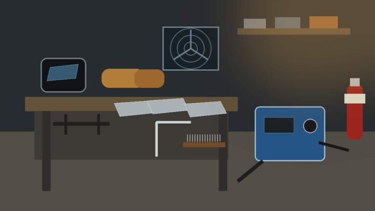 Beginner home welding setup with welder, PPE, clamps, workbench, ventilation, and fire extinguisher