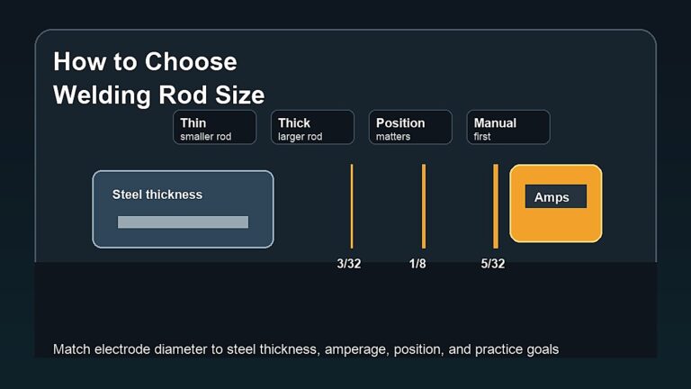 Welding rod size selection with electrode diameters steel thickness amperage and stick welding setup