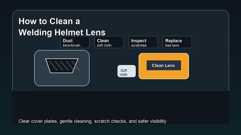 Cleaning a welding helmet lens with soft cloth cover lens scratch inspection and auto darkening filter care