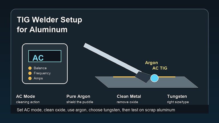 How to set up a TIG welder for aluminum with AC mode argon gas tungsten cleaning and settings