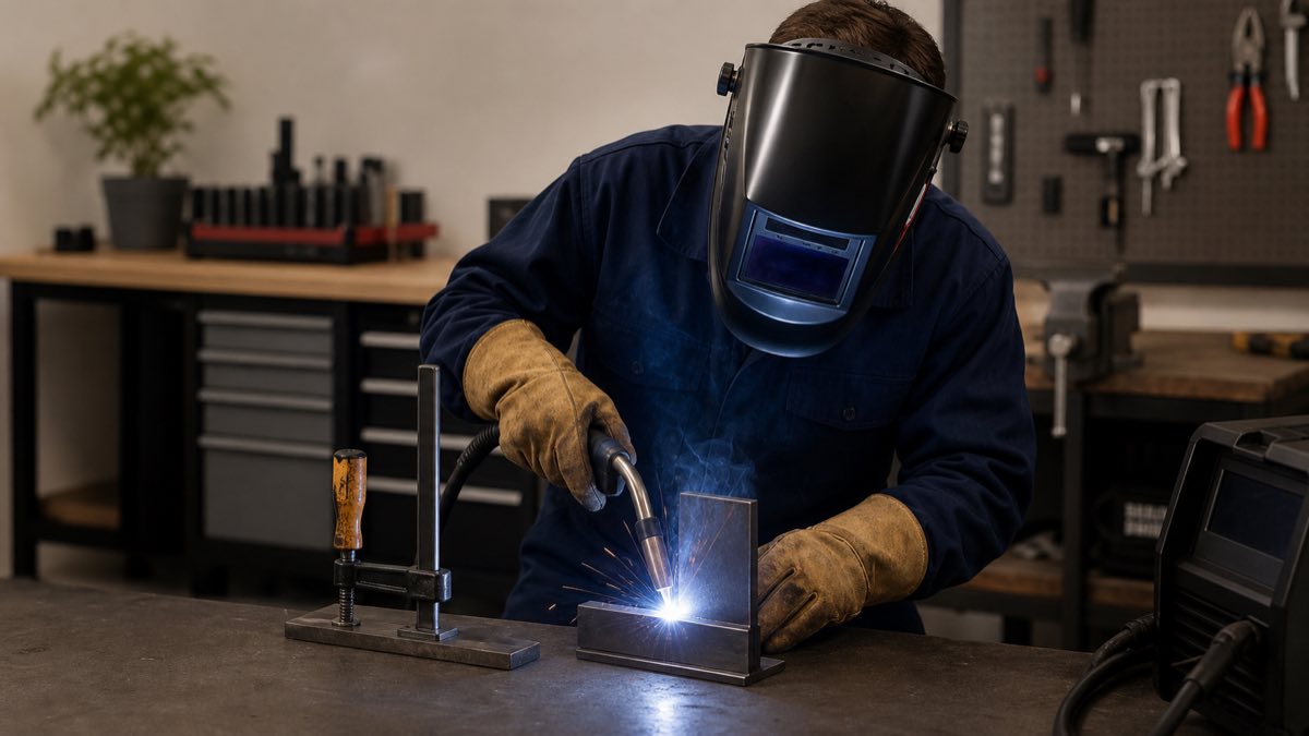 beginner welder learning basic arc welding on mild steel
